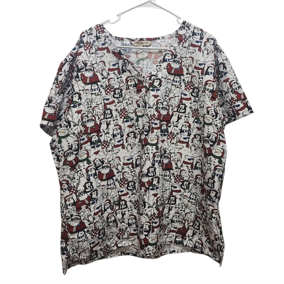 Gabby Brooke Tops - Christmas Scrub Top 2X Vneck Where Is Santa GABBY BROOKE Pockets Winter Animals